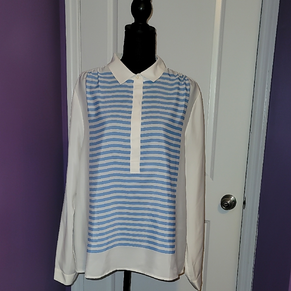 J. Crew Blue and White Striped Shirt Sz: XL